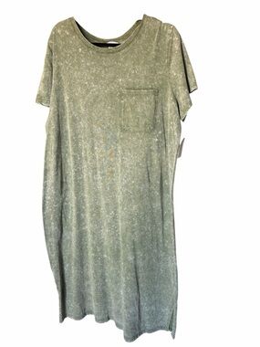 Time and Tru Olive Green Mineral Wash Maxi T-Shirt Dress